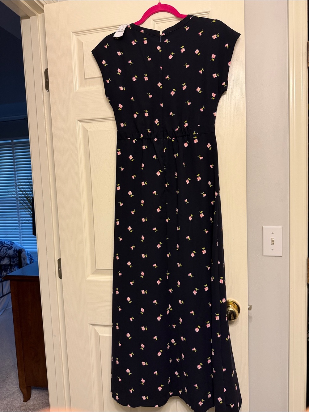 J. Crew Factory Navy Midi Dress with Pink Floral Print - Picture 3 of 6